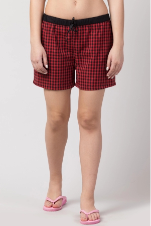 Hive91 Red Checked Women Shorts Made of Cotton