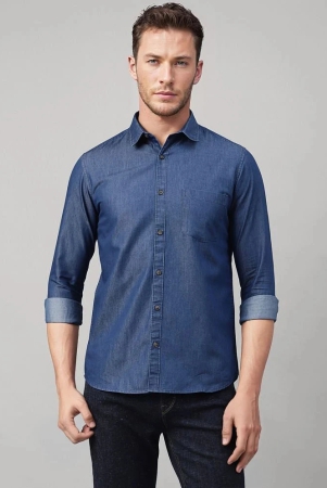 urbanmark-100-cotton-slim-fit-solids-full-sleeves-mens-casual-shirt-blue-pack-of-1-none