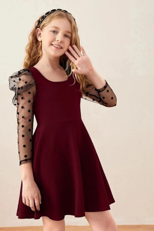 addyvero-maroon-cotton-blend-girls-fit-and-flare-dress-pack-of-1-none