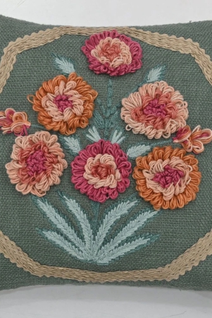 bouquet-of-flowers-embroidery-handloom-cotton-teal-green-cushion-cover-size-16-x-16