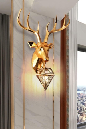 Hdc Deer Wall Lamp Art Led European Creative Wall Lamp Bedroom Bedside Lamp - Gold