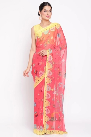 pink-yellow-quirky-print-saree