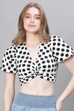 oxolloxo-polka-dots-printed-puff-sleeve-smocked-twisted-monochrome-crop-regular-top