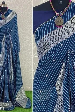 georgette-striped-printed-sarees-with-blouse-blue