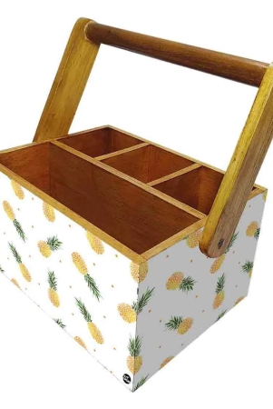 Wooden Cutlery Stand With Napkin Holder Handle for Kitchen Storage - Pineapples