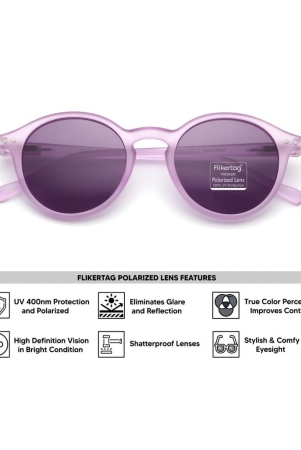 Flikertag Polarized Sunglasses With UV Protection For Men & Women | HD vision with Purple Lens [FTS 565 F5 Round Matte Transparent Purple Frame with Purple lens, 50mm]