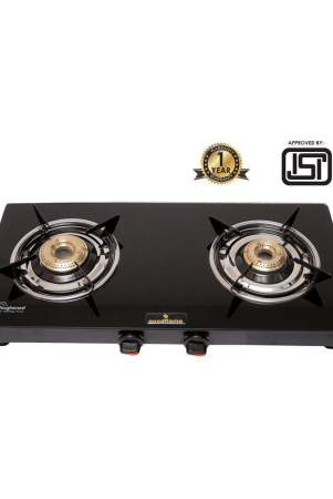 Goodflame Nano 2B Ms Bk Toughened Glass 2 Brass Burner Gas Stove(Manual Ignition,Black)