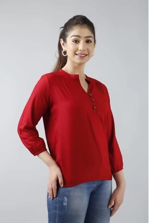 justly Women Round Neck Solid Women top Casual 3/4 Sleeves Round Neck Jeans Tops for Women Regular Fit Womens Top Women Tops (Medium, Maroon)