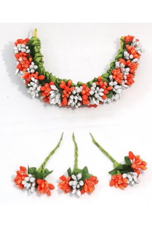 shg-fashion-art-handmade-orange-and-white-color-artificial-veni-flowers-with-3-pins-orange-with-white-artificial-flower-hair-accessory-set