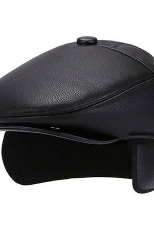 zacharias-black-pu-leather-mens-cap-pack-of-1-black