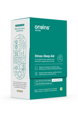 Origins Nutra Stress-Sleep Aid Capsules | Melatonin-Free Formula | Shoden Ashwagandha for Stress Relief | Promotes Relaxing Sleep | GMP Certified | Non-GMO | For Men & Women | 56 Capsules