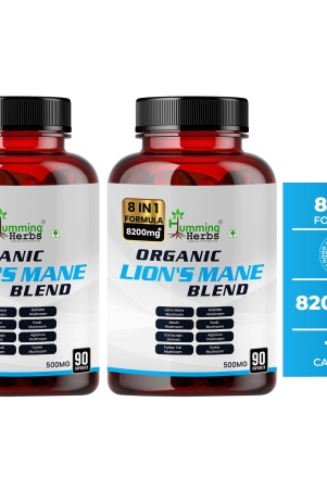 humming-herbs-organic-lions-mane-mushroom-blend-with-beta-glucans-and-blend-of-maaitake-reishi-enoki-cordyceps-sinensis-agaricus-turkey-tail-oyster-mushrooms-8in1-formula-8200mg-90-capsules-pack-of-2