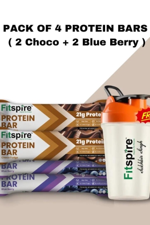 PACK OF 4 PROTEIN BAR (2 CHOCO-FUDGE AND 2 BLUE BERRY) WITH SHAKER