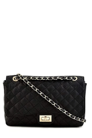 Lychee Bags Women Pu Quilted Black Sling Bag