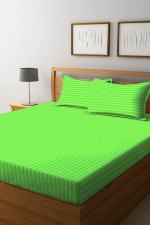 hometales-microfiber-solid-satin-stripe-queen-bedsheet-with-two-pillow-covers-green-green