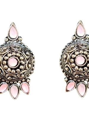 oxidized-german-silver-antique-look-afghani-chandbali-earrings-with-light-pink-stones