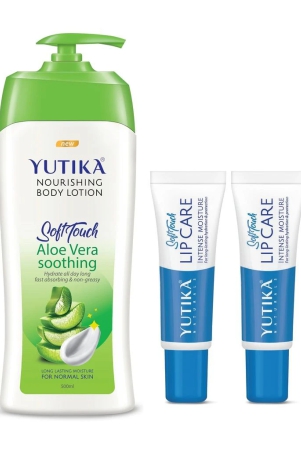 yuthika-aloe-vera-body-lotion-500ml-and-lip-care-10gx2pcs-aloevera-body-lotion-and-lip-balm-combo-pack