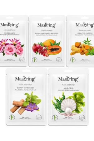 Masking Bamboo Pink Rose Papaya Neem Saffron Algae Face Sheet Mask 100 ml Pack of 5