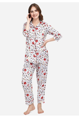 Berrylicious Satin Nightsuit Sets - Off White Single - 2XL