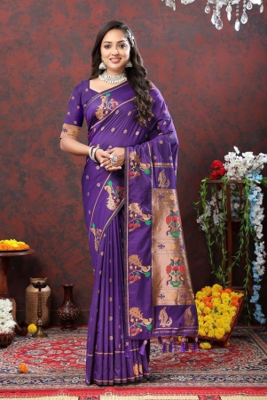 purple-soft-paithani-silk-woven-design-copper-zari-meenakari-weaving-saree