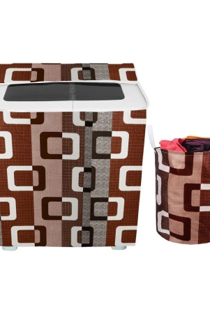 E-Retailer Set of 2 Polyester Brown Washing Machine Cover for Universal 8 kg Semi-Automatic - Brown