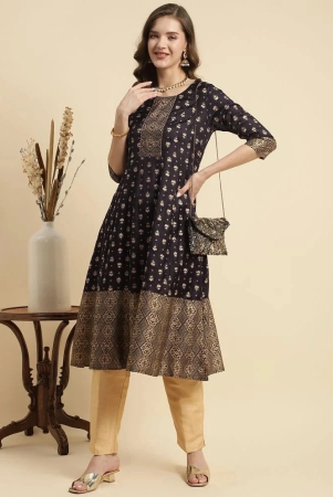 rangita-women-black-ethnic-printed-calf-length-flared-kurti-none