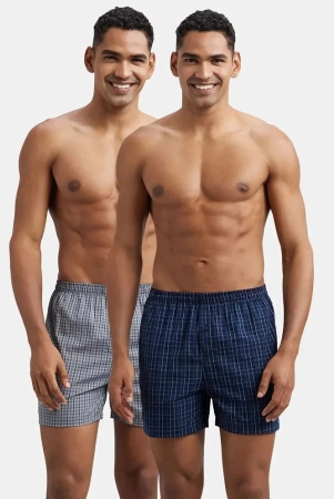 Jockey 8222 Men Super Combed Cotton Woven Checkered Inner Boxers - Grey & Navy (Pack of 2) - None