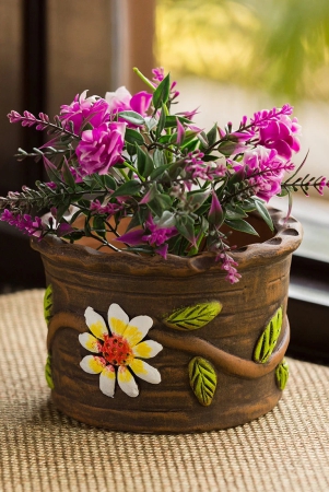 Mud Blossoms Handmade & Handpainted Terracotta Planter Pot (4 Inch)