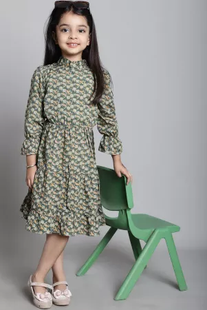 mini-ming-girls-floral-print-mock-neck-bell-sleeves-crepe-fit-flare-midi-dress