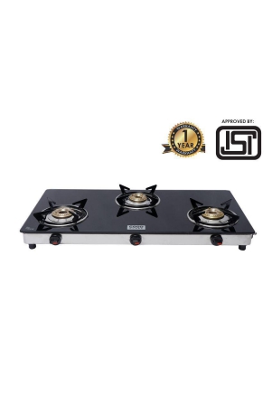 Goodflame Slim 3B Ss Bk Toughened Glass 3 Brass Burner Gas Stove(Manual Ignition,Black) - Silver