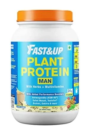 Fast&Up Plant Protein for man– Vegan Protein Drink for Man -Gluten Free- Enhance strength- Creamy Vanilla Flavor - Added Metabolic and performance Boosters-Added Digestive enzyme-30 servings