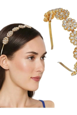 lykaa-kundan-hairband-floral-design-mathapatti-gold-plated-hair-band-for-women-1-pack-golden-multi