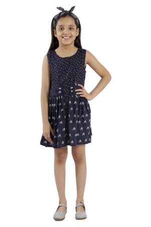 Kids Cave dress for girls fit and flare with Bow fabric printed rayon (Color_Blue, Size_3 Years to 12 Years) - None