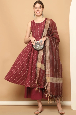 maroon-woven-design-kantha-work-kurta-with-palazzos-with-dupatta-l-red