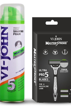 VI-JOHN Menthol Shaving Foam 200ml & Master Stoke Ultra Pro 5 Blade Shaving Razor For Men