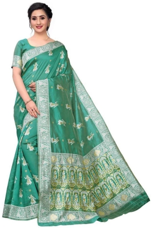 vbuyz-green-silk-blend-saree-with-blouse-piece-pack-of-1