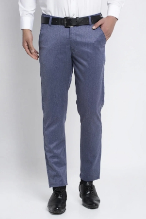 Indian Needle Mens Blue Cotton Solid Formal Trousers-32 / Navy-Blue