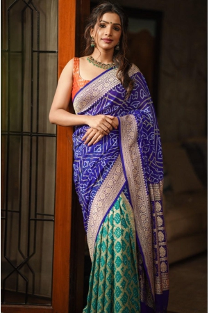 blue-and-turquoise-blue-half-and-half-exquisite-bandhni-saree-with-jaal-zari-and-sarkam-bandhej-silk-mark-certified