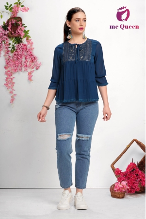 MeQueens Casual Embroidered Women Dark Blue Top-Freesize