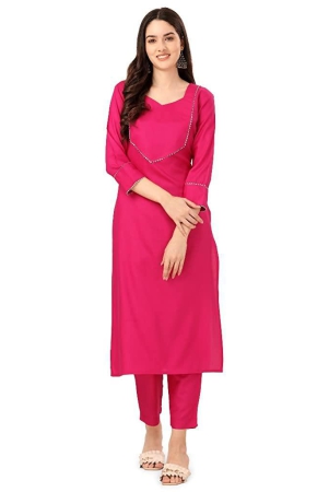 veekeeda-womens-regular-plain-v-neck-straight-rayon-cotton-stitched-kurti-with-bottom-xxl-pink-xxl