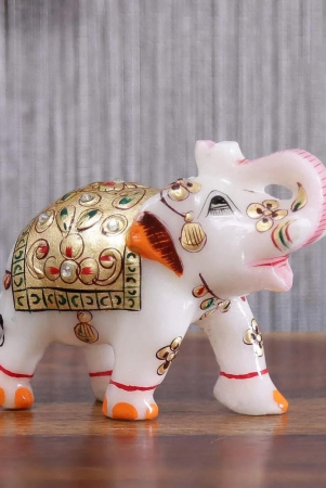 White Marble Showpiece Elephant Home Decor and Gift Item Handmade Golden Work