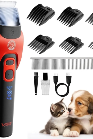 vgr-v-208-pet-clipper-2000mah-battery-led-display-ceramic-blades-powerful-motor-6-combs-180min-runtime-travel-lock-red