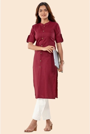 glomee-maroon-cotton-womens-front-slit-kurti-pack-of-1-none