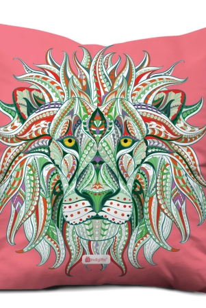 indigifts-dipawali-gift-items-lions-head-illustration-pink-cushion-cover-12x12-inch-with-filler-diwali-gift-items-diwali-decoration-items-deepavali-decoration-dipawli-gifts