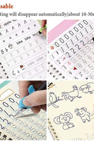 Sank Magic Practice Copybook, Number Tracing Book for Preschoolers with Pen, Magic Calligraphy Copybook Set Practical Reusable Writing Tool Simple Hand Lettering (4 Books + 5 Refill)