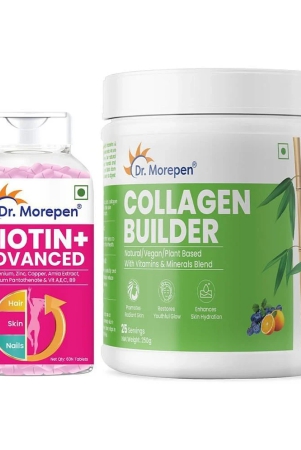 Dr. Morepen Strong Hair & Glowing Skin Combo : Plant Based Collagen Powder With Biotin+ (250 G)