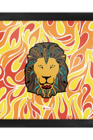 indigifts-sun-sign-wall-decor-lion-face-with-fire-pattern-multi-poster-frame-6x6-inches-leo-frame-zodiac-design-poster-frames-zodiac-wall-frames-star-sign-gifts