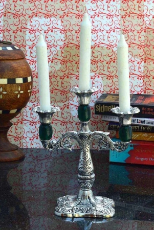 ecraftindia-silver-and-green-metal-candle-stand-with-crystal