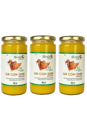 birdie-superfoods-100-pure-a2-gir-cow-desi-ghee-through-vedic-bilona-method-glass-bottle-400mlx3-combo