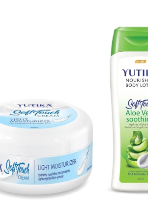 yuthika-soft-touch-light-moisturizer-cream-200ml-and-aloe-vera-body-lotion-300ml-combo-pack